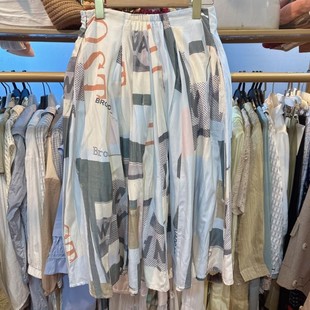 时尚 甜美半身裙女高腰字母印花a字裙Q8843 轻奢品牌折扣森女系夏季