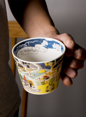 Lewu芬兰姆明Moomin早餐杯日本进口陶瓷水杯矮胖大口马克杯麦片杯