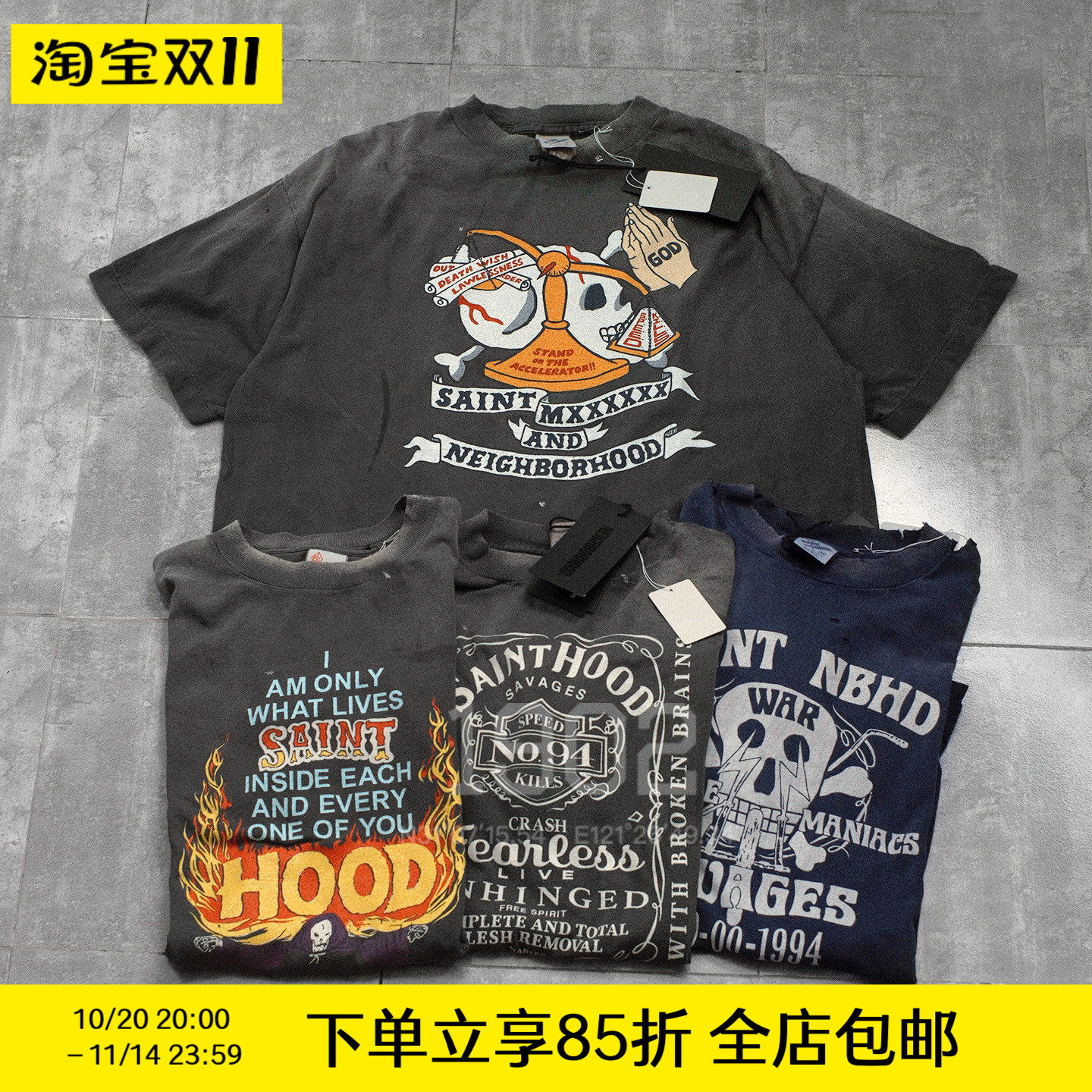 现货 SAINT Mxxxxxx x NEIGHBORHOOD 25SS 联名水洗做旧短袖T恤
