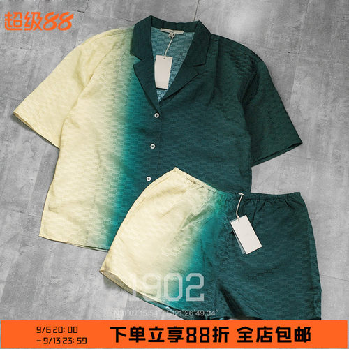 lisa同款KITH丝绸短裤衬衫套装