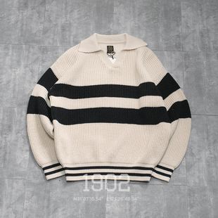 现货 BATONER x BEAMS PLUS 25SS 联名款 V领条纹针织毛衣