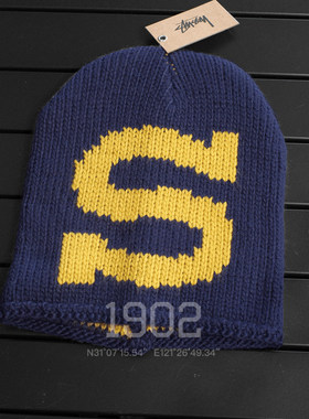现货 STUSSY KNIT SKULLCAP BURLY S大Logo 粗线针织帽冷帽毛线帽