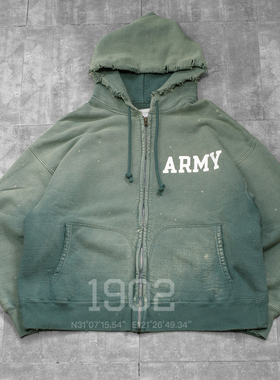 现货 BOW WOW 25AW ARMY ZIP HOODIE 水洗做旧破坏连帽卫衣 帽衫