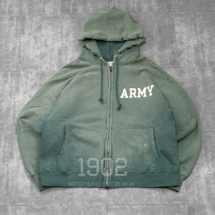 25AW ARMY 帽衫 BOW 水洗做旧破坏连帽卫衣 WOW HOODIE 现货 ZIP