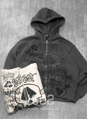 现货 Stussy 26ss Skulls Dyed Zip Hooded 涂鸦骷髅拉链卫衣帽衫