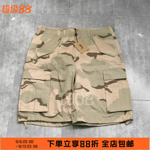 现货STUSSY迷彩BAGGY七分裤