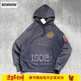现货 BOW WOW 24AW US NAVY HOODIE水洗做旧破坏泼墨连帽卫衣帽衫
