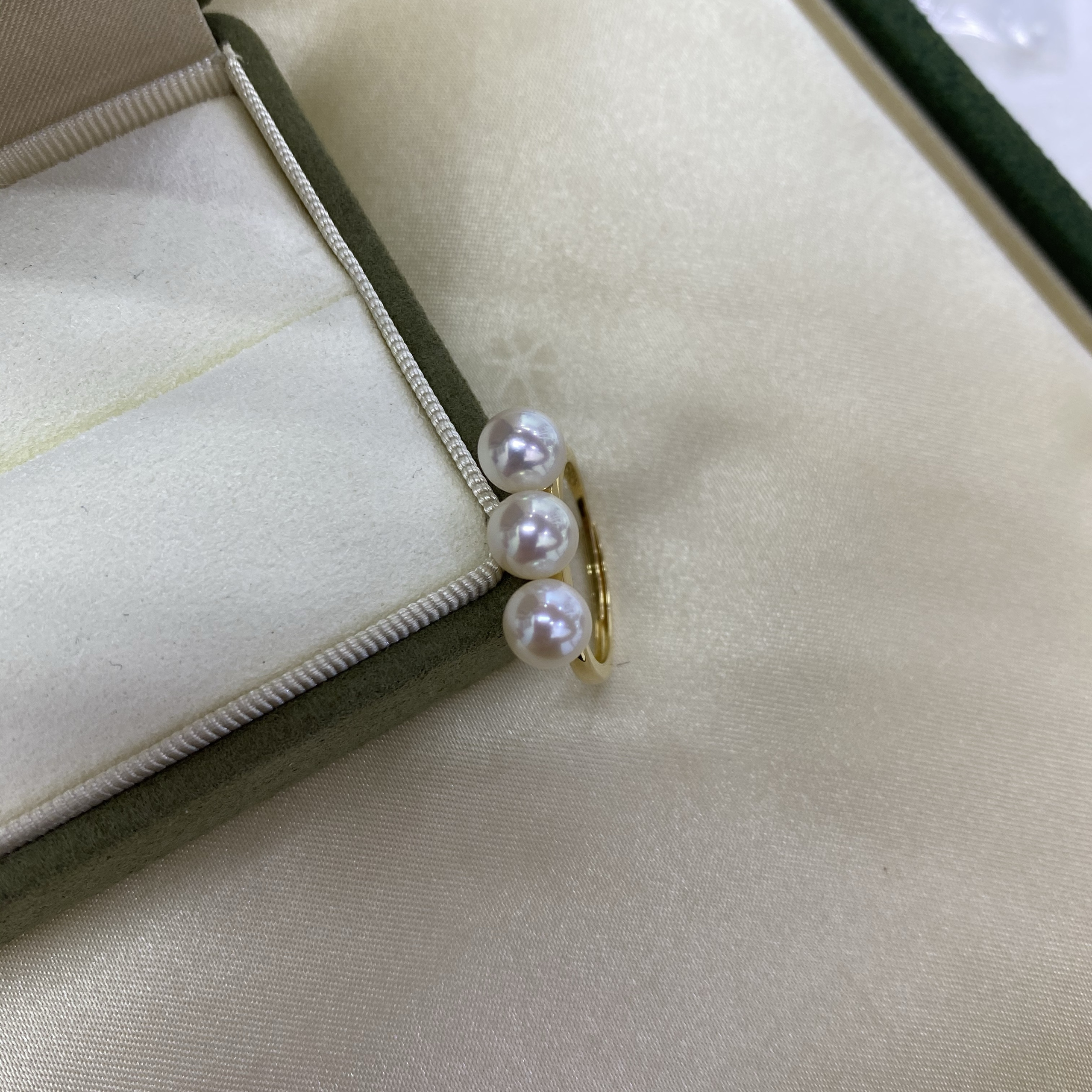 晨艺定制珠宝 天然淡水珍珠S925纯银大牌三珠平衡木戒指