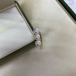 晨艺定制珠宝 天然淡水珍珠S925纯银大牌三珠平衡木戒指