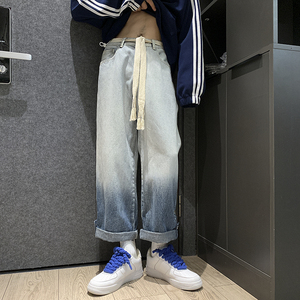 美潮大粗绳卷边渐变牛仔裤男女中性主推九分裤NB805P55控68，男装牛仔裤，电商C303
