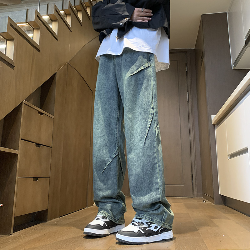 现货抖音高品质水洗高街设计感对称直筒牛仔裤NB989P65控85,男装牛仔裤,电商C303