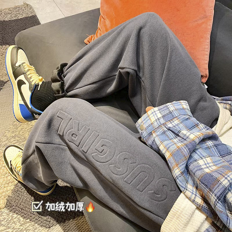 加绒加厚卫裤休闲束脚裤！男女中性字母印花运动裤NB691,男装休闲裤,电商C303
