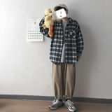 2021春季ins超火的男友风格子长袖衬衫男宽松DX01P55，男装衬衫，电商C303
