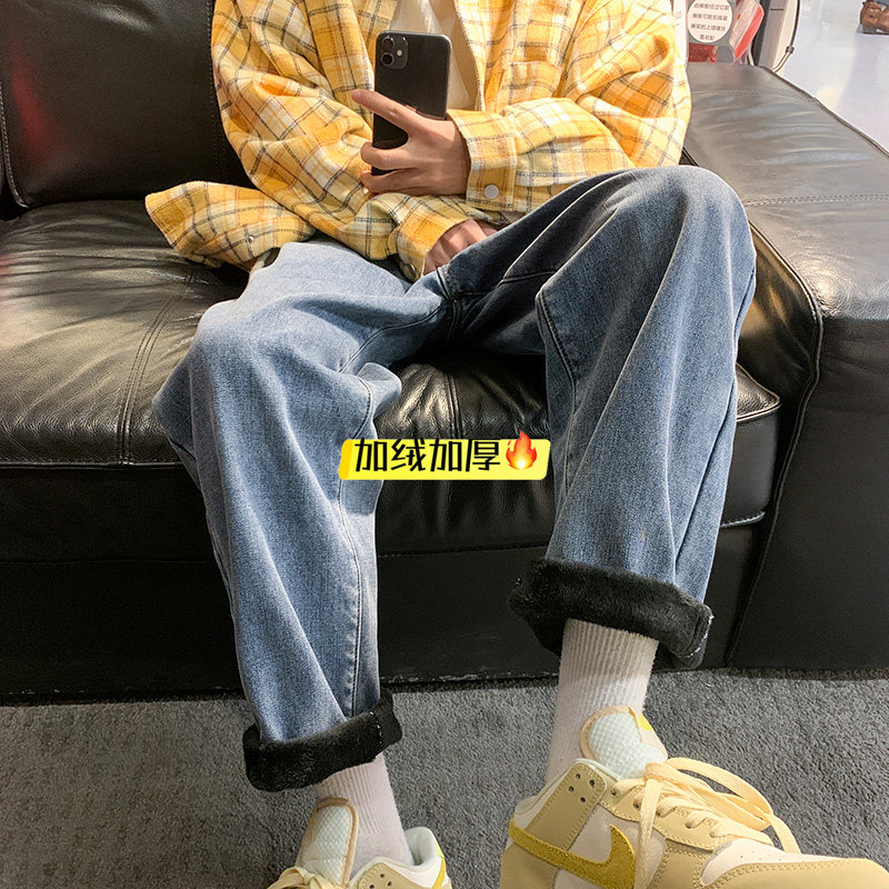 点击转化高主推加绒加厚牛仔裤！男女中性宽松直筒裤NB693图片