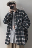 2021春季ins超火的男友风格子长袖衬衫男宽松DX01P55，男装衬衫，电商C303