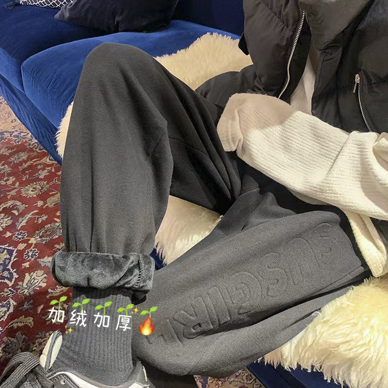 加绒加厚卫裤休闲束脚裤！男女中性字母印花运动裤NB691,男装休闲裤,电商C303