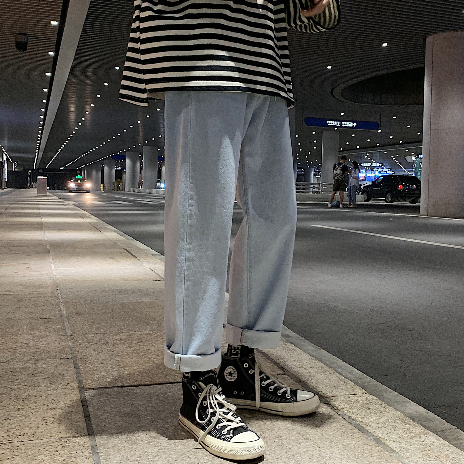 现货8000主推爆款！2021春夏宽松老爹裤牛仔裤男九分裤NB60P55,男装牛仔裤,电商C303