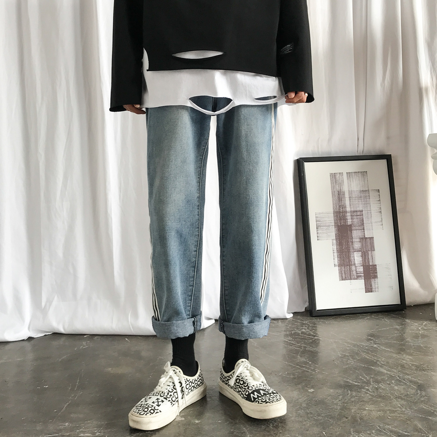 转化率8%主推2021春装条纹牛仔裤宽松老爹裤NB58P58,男装牛仔裤,电商C303