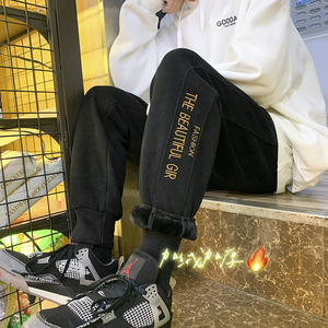 主推加绒加厚英文字母刺绣卫裤！男女中性休闲运动束脚裤NB688图片