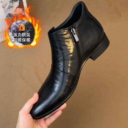 冬季男士切尔西靴尖头高帮休闲皮鞋英伦短靴侧拉链商务皮鞋马丁靴