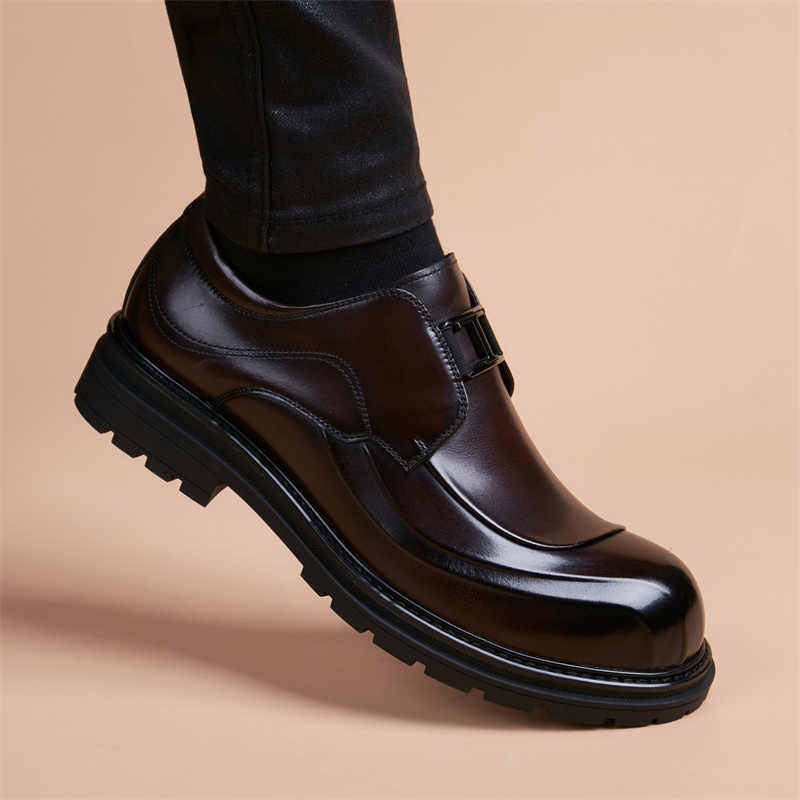2024秋季新款男鞋商务休闲皮鞋新中式厚底潮鞋头层牛皮大头皮鞋男