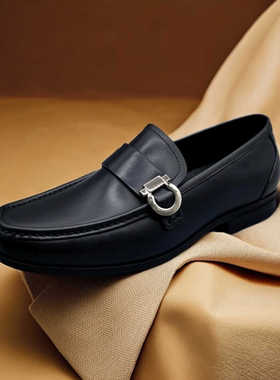 野森霖2025新款男士男鞋商务休闲皮鞋真皮透气脚蹬豆豆软底乐福鞋