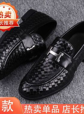 2025年夏季高端黑色真皮男士新款商务休闲鞋套脚百搭高端透气皮鞋