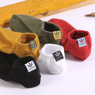 布标浅口男船袜5双 袜子个性 袜子男短袜夏季 纯棉运动男袜短筒男士