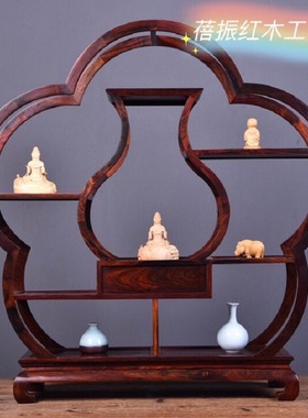 老挝大红酸枝博古架梅花博古架紫砂壶架红木酸枝工艺品家居摆件