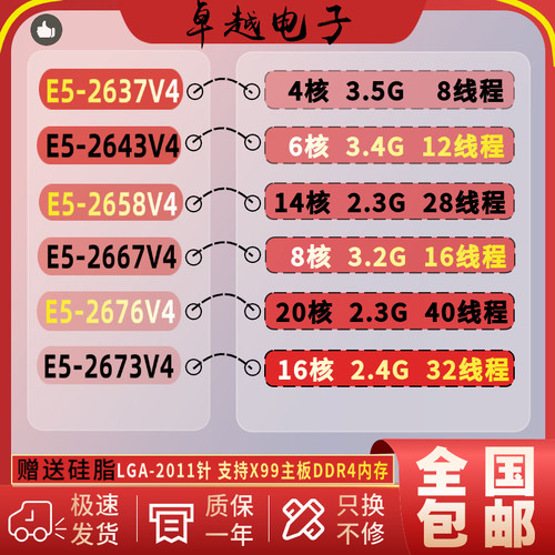 intel英特尔E5/2637V4 2643V4 2658V4 2667V4 2673V4 2676V4 CPU