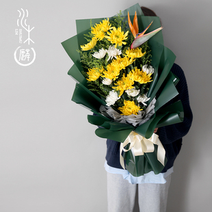 清明节上坟黄白菊花花束祭祀扫墓花圈丧篮葬礼成都鲜花店同城速递
