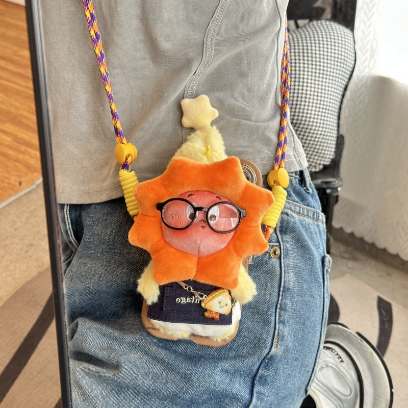 马路女鲨手三明治星星人手机背夹斜跨挂绳可调节可爱毛绒玩偶礼物