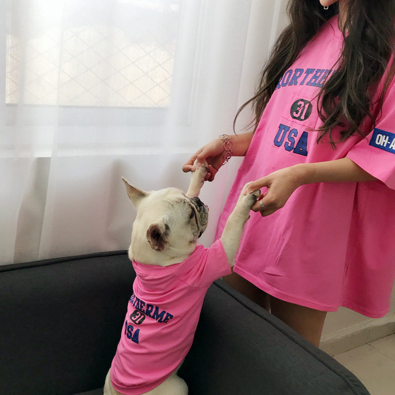 宠物亲子装两色短袖夏季纯棉T恤小型犬狗狗衣服泰迪金毛猫咪比熊