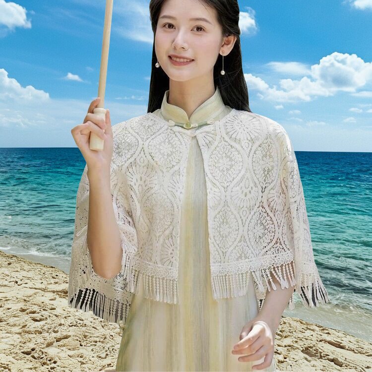 新款蕾丝斗篷流苏防晒开衫夏优雅百搭款坎肩礼服婚纱旗袍外搭披肩