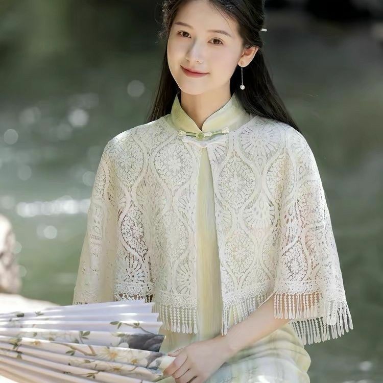 新款蕾丝斗篷流苏防晒开衫夏优雅百搭款坎肩礼服婚纱旗袍外搭披肩