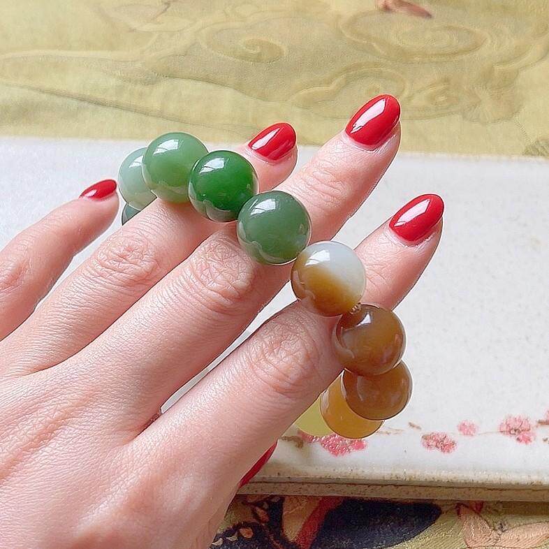 苍凡 天然和田玉碧玉白玉糖料南红大颗粒多宝手串手链 高货收藏款