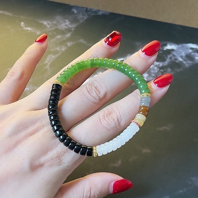 天然白玉碧玉墨玉直切手链