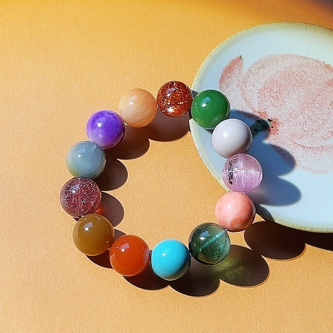 锦簇 天然和田玉籽料南红碧玺多种材质多宝手串手链 大颗粒收藏款