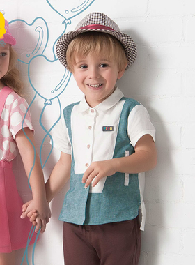 黄色小鸭男童衬衫夏季条纹衬衣洋气男宝宝上衣短袖衬衫薄款2-4岁