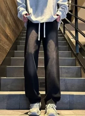 跨境亚马逊秋冬美式复古直筒牛仔裤男士加绒加厚休闲长裤外贸