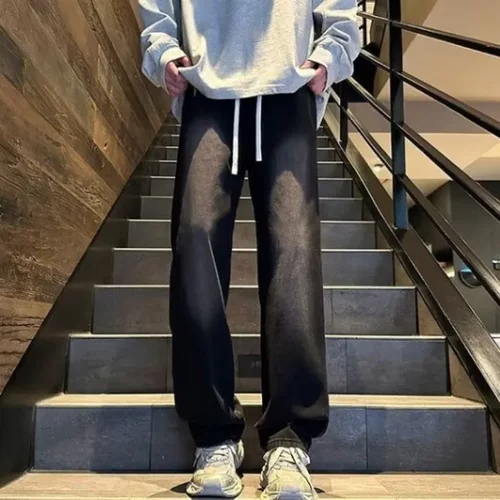 跨境亚马逊秋冬热销美式复古直筒牛仔裤男士加绒加厚休闲长裤外贸