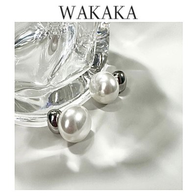 Wakaka[气质满分]椭圆金属珍珠耳钉法式复古耳环耳钉耳饰女
