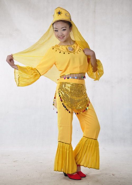 民族舞蹈表演服装/少数民族印度女装/精品黄色舞台演出服装