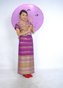 版纳全金丝水傣民族服装/少数民族傣族短袖舞蹈演出服装/紫色3