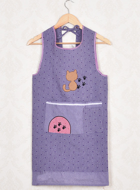 宽肩带不勒肩膀子紫色围兜兜围裙厨房防污做饭时尚棉布罩衣罩衣zy