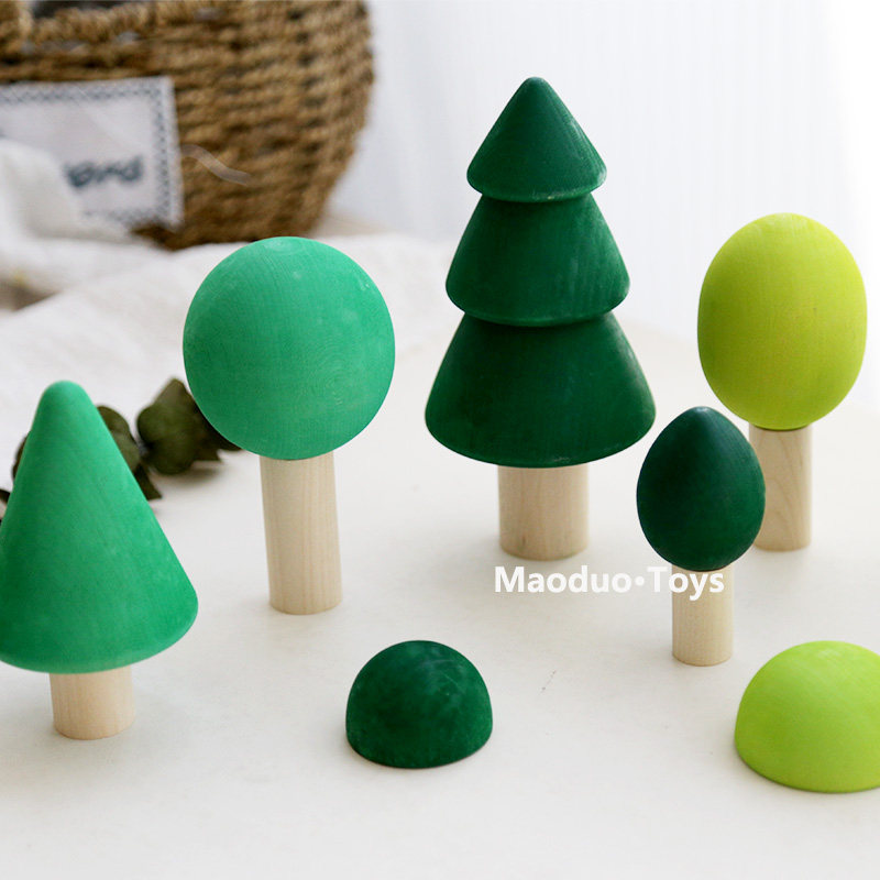 儿童房积木摆件装饰彩虹搭建创意森林小树林益智木质玩具智力zy