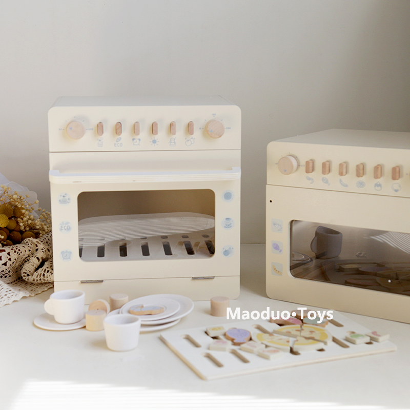 儿童过家家玩具模拟仿真烤箱洗碗机奶油系列木制木质厨房北欧女XY