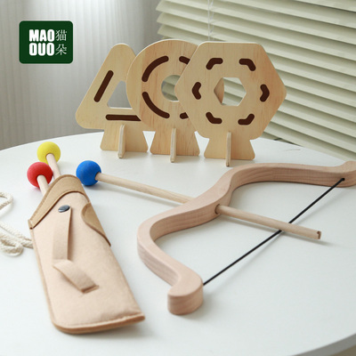 木质弓箭儿童迷你弓箭箭靶套装射箭室内益智玩具男孩木头3到6岁QX