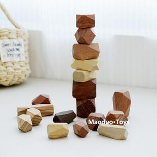 叠高桌游玩具叠石原木无漆稳定性专注力训练搭建构造亲子互动玩具