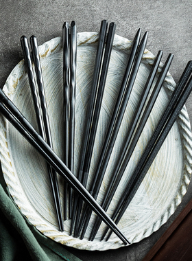 日式高档合金筷家用筷子新款防滑黑色尖头筷耐高温商用一人一筷